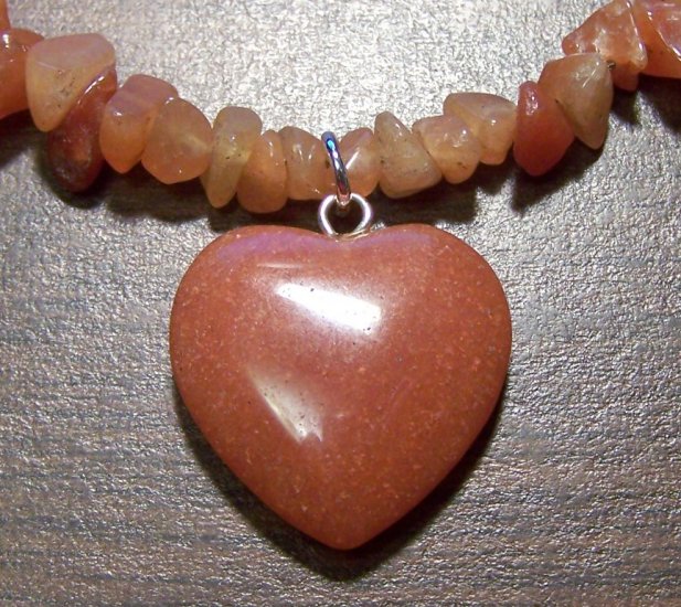 Natural Stone Red Aventurine Necklace & Heart Pendant