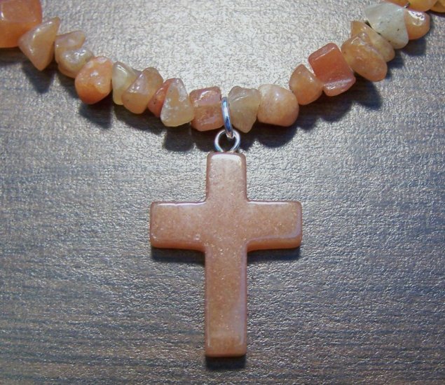 Natural Stone Red Aventurine Necklace & Cross Pendant