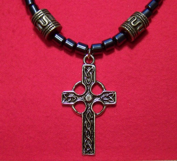 Magnetic Hemalyke Necklace with Pewter Celtic Cross Pendant