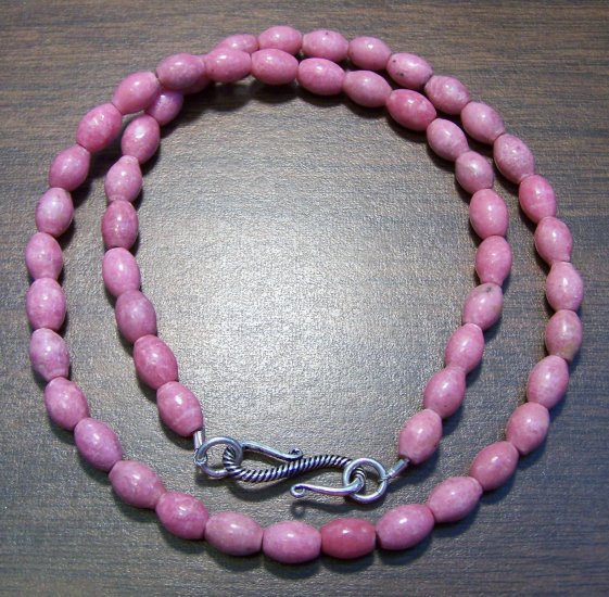 Rhodonite Natural Stone Necklace with Sterling Silver Clasp