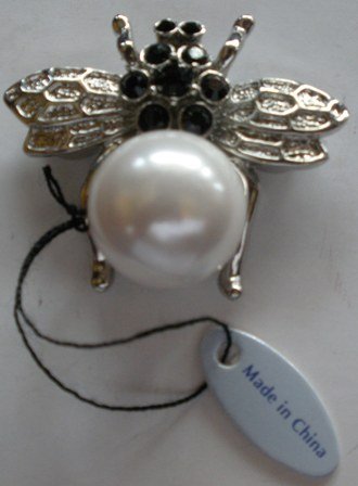 80's Magnetic Fly Brooch with Black Glass Accents