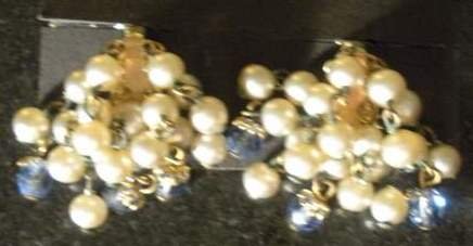 Vintage Cluster Clip On with Glass Blue Beads