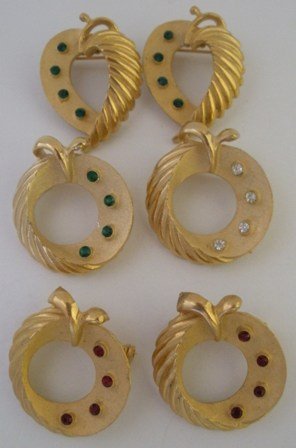 6 Matching Vintage Ruby and Emerald Stone Brooches/Pin