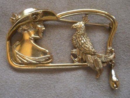 80’s Vintage Lady in the Hat Bird Brooch, Elegant