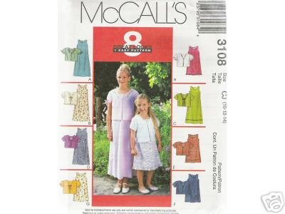 CHILDREN'S /GIRLS' 2-lengths DRESS McCALL PATTERN 10-14