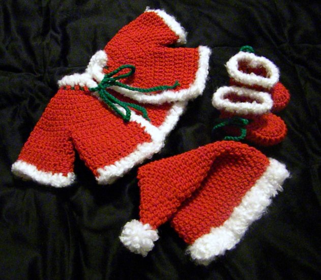 Crochet Santa Baby Outfit - hat, booties, jacket 2 sizes