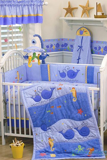 LAMBS and IVY Blue WHALES TALE 7p Baby BOY Crib BEDDING Sealife Whale's Tail Nursery SET