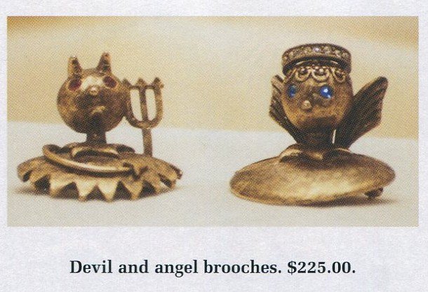 Tortolani devil and angel shoulder pins