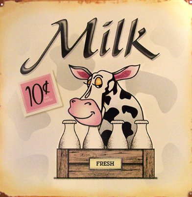 TIN SIGN - Milk - Cow