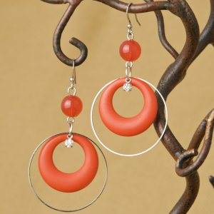 Hoops and Bead Fashion Earrings - Red
