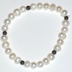 White Natural Freshwater Pearl Bracelet & Hematite Stretch Bracelet