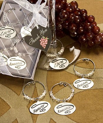 Bridal Shower, Wedding Favor, Romantic Wine Glass Charm Set Forever, Love, Romance, Dream