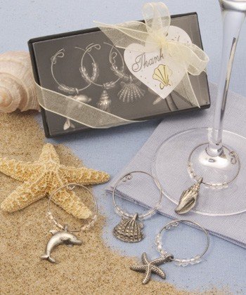 Costal Beach Wine Glass Charms - Dolphin, Starfish & Shells