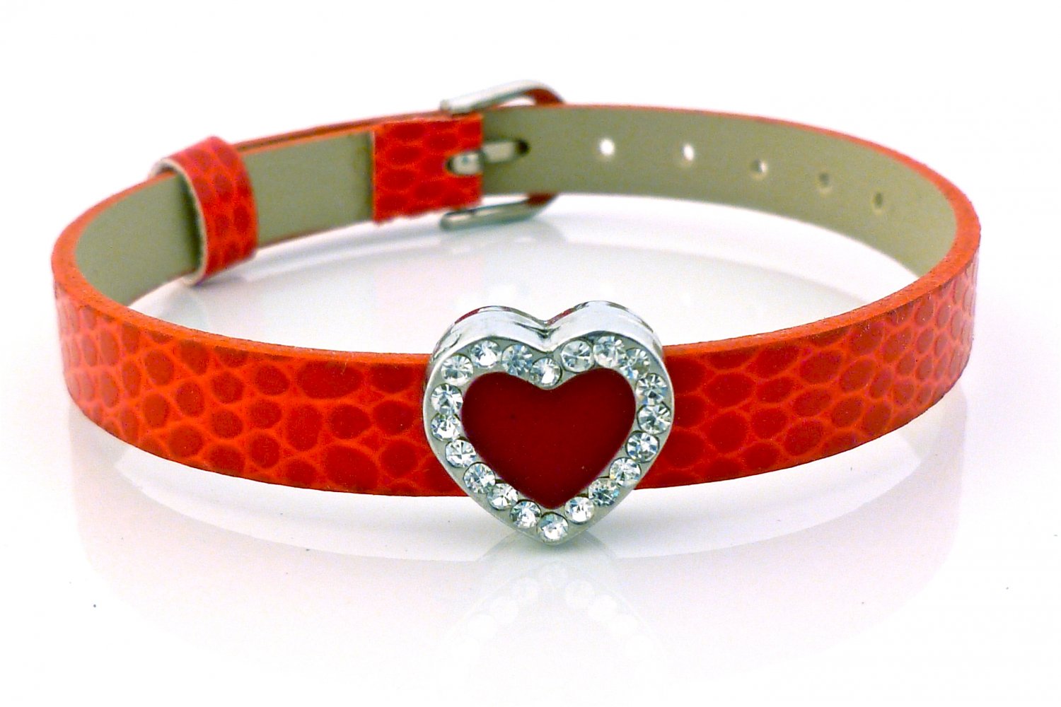 Heart Rhinestone Belt Buckle Style Slide Charm Bracelet - Bright Red