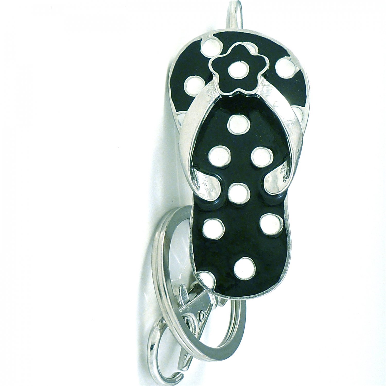 Black & White Polka Dot Flip Flops Key Ring Holder Finder Keychain