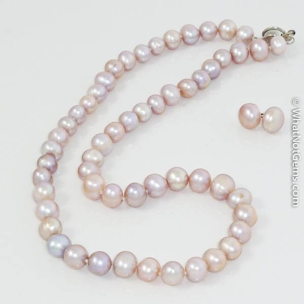 Lavender Natural Freshwater Pearl 7mm Necklace & 9mm Earring Set