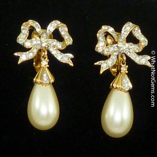Majorica's Mikimi Pearl Teardrop Bow Clip Earrings
