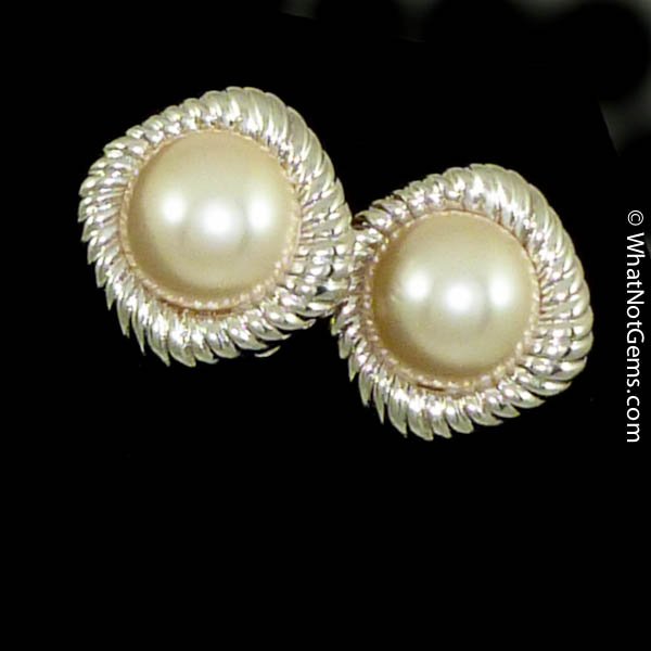 Majorica's Mikimi 15mm Mabé Pearl Silver Rope Clip Earrings
