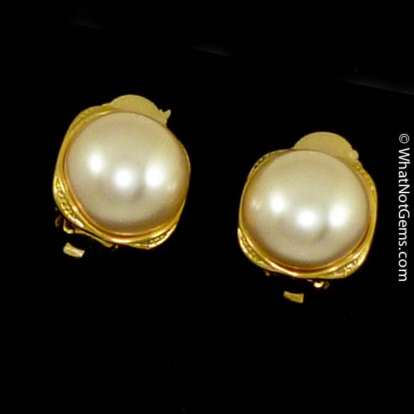 Majorica's Mikimi 16mm Mabé Pearl Gold Square Clip Earrings