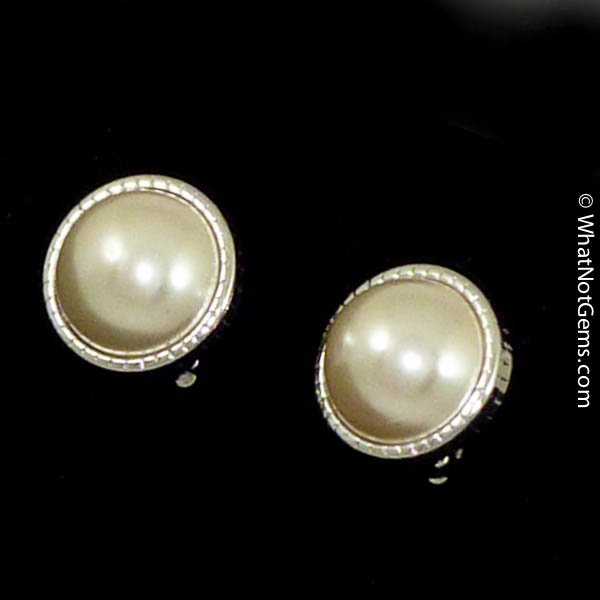 Majorica's Mikimi 16mm Mabé Pearl Silver Fluted Clip Earrings