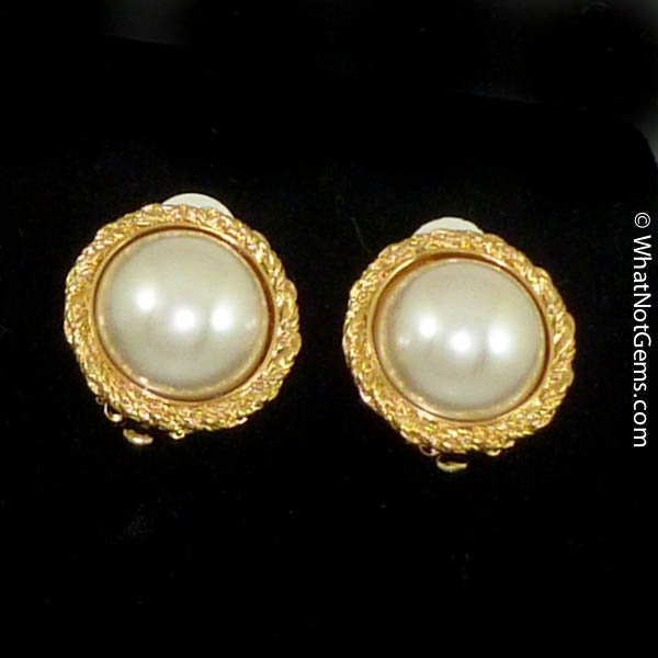 Majorica's Mikimi 14mm Mabé Pearl Gold Intricate Clip Earrings