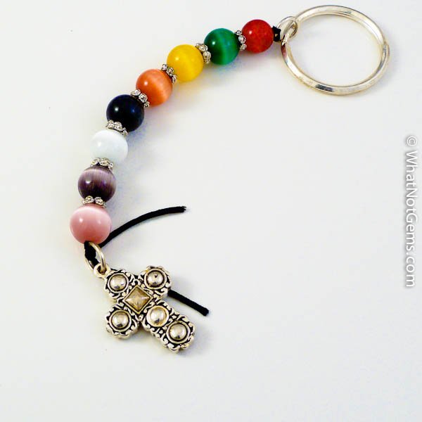 Cat's Eye Jellybean Prayer Key Chain, Cross Fob
