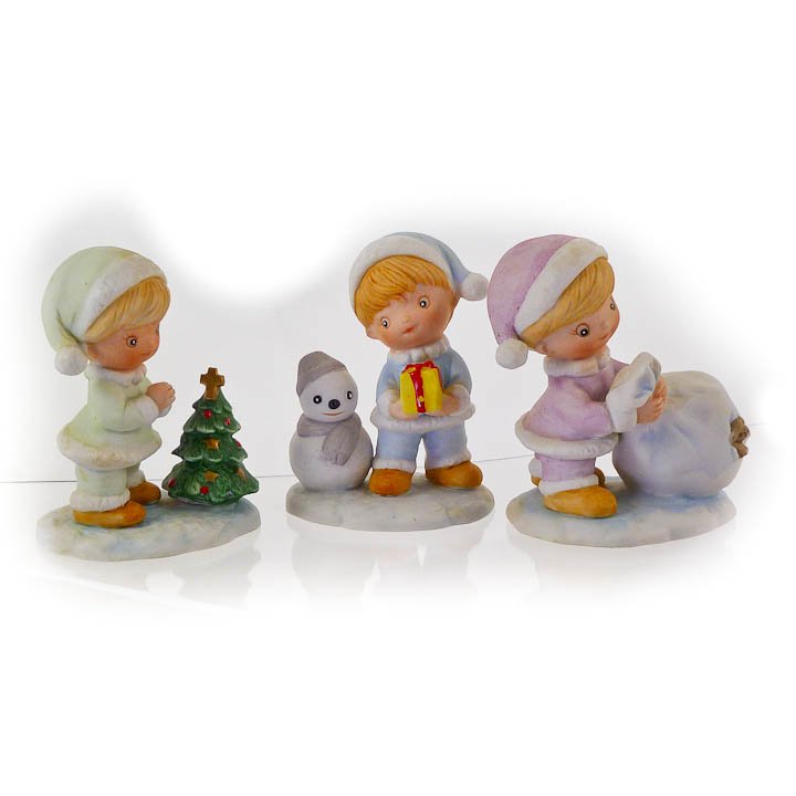 3 Playful Children Christmas Figurines by Homco 5613 circa 1970