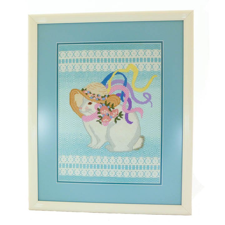 Framed Mrs. Rabbit Needlepoint Under Glass