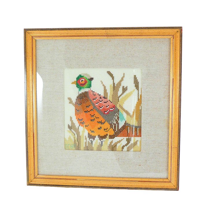 Framed Pheasant Embroidery