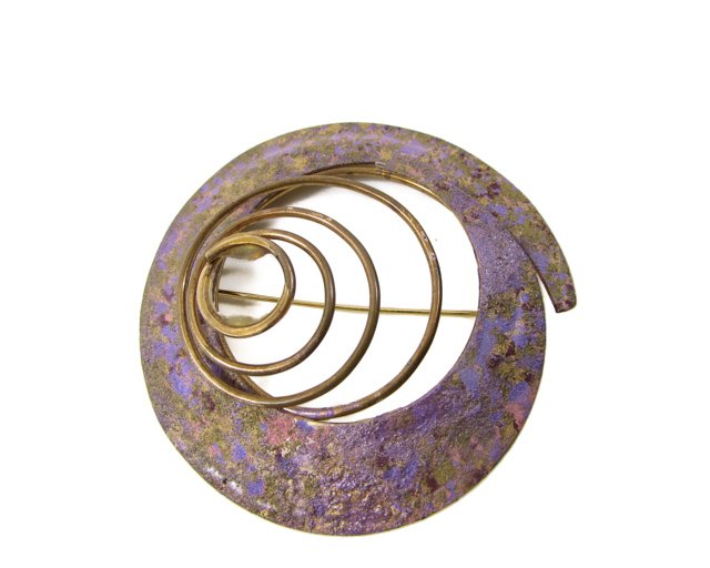 Swirl of Brass Lilac Brooch Scarf Pin