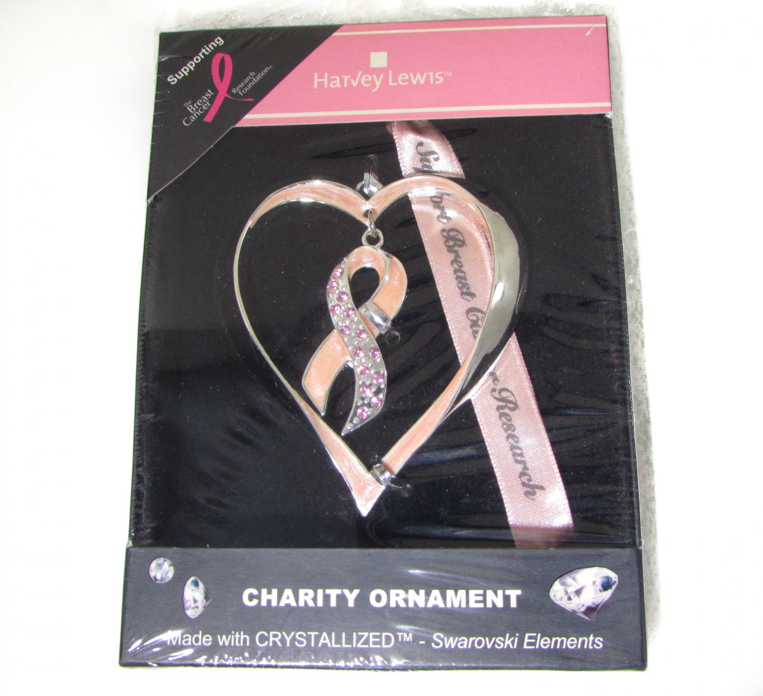 Harvey Lewis Heart and Pink Ribbon Charity Ornament Breast Cancer