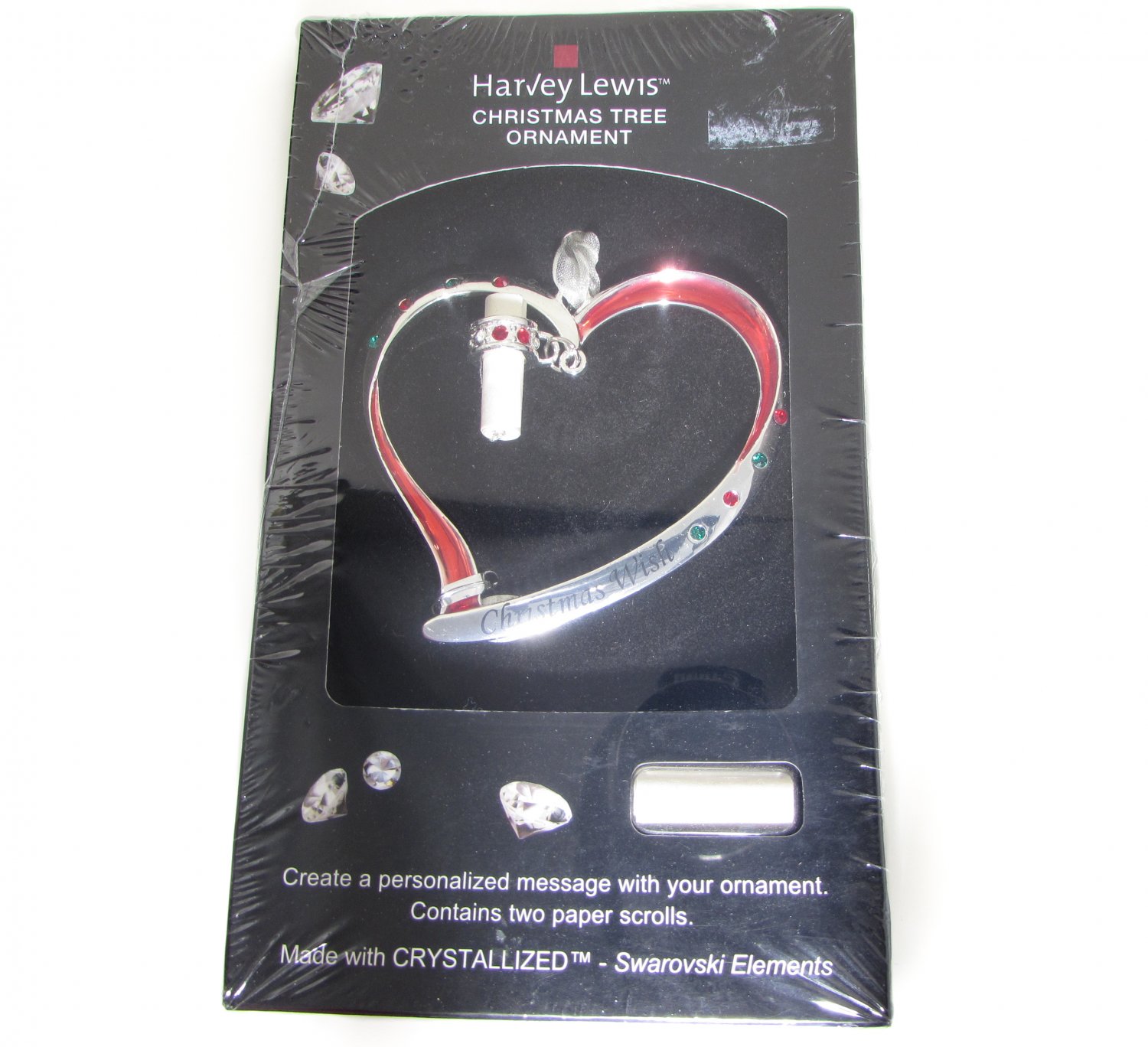 Harvey Lewis Wish Ornament Silver Heart and Crystal Ornament