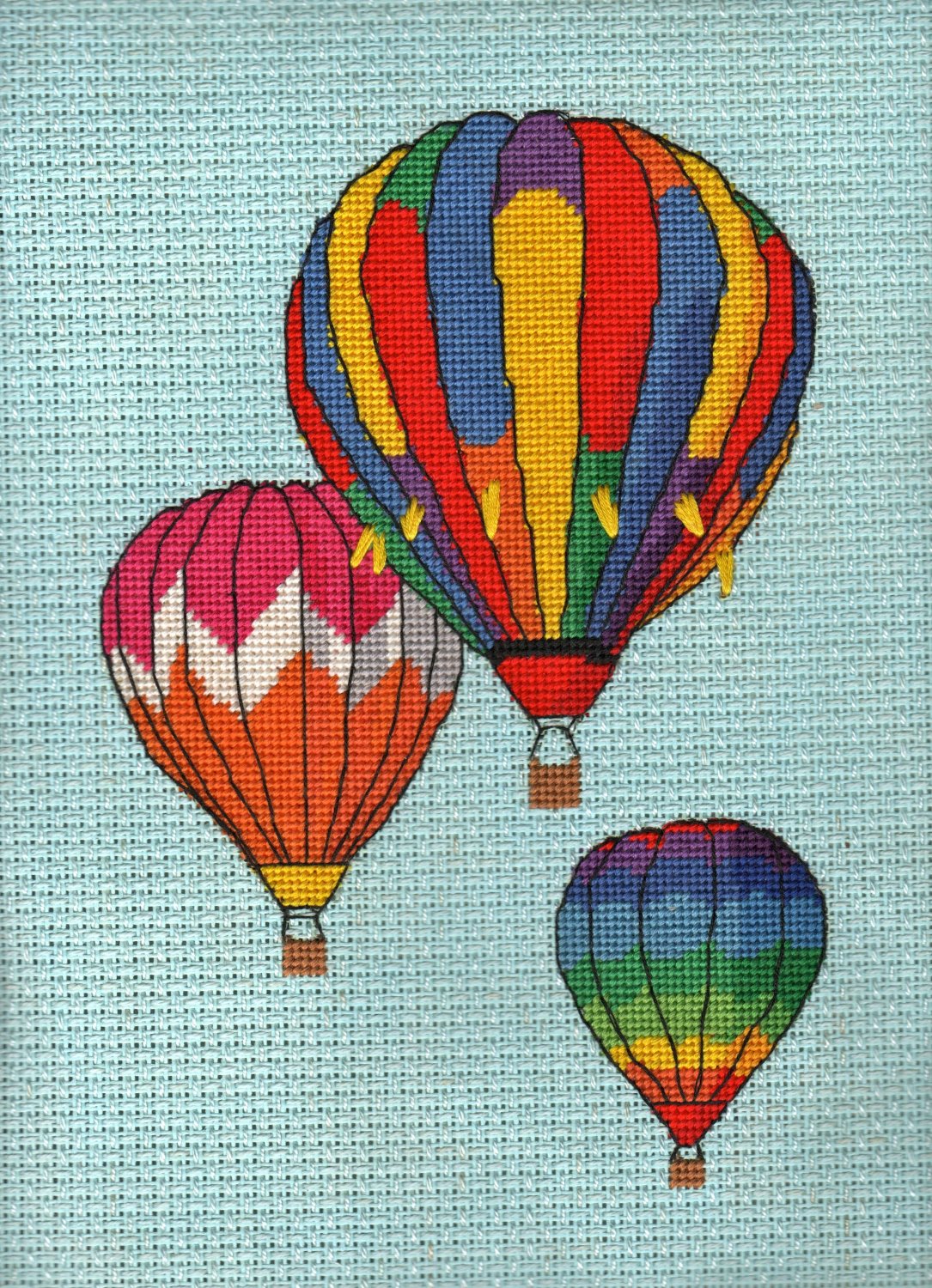 Trio of Balloons in Flight Completed Needlepoint