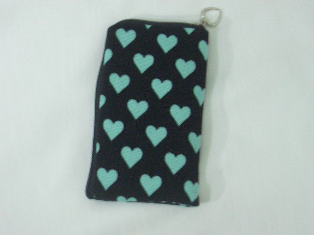 Black Green Heart Shape Cell Phone Bag Case w/ Strap