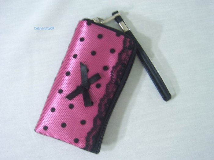 Peach Black Lace Cell Phone Bag Case w/ Strap