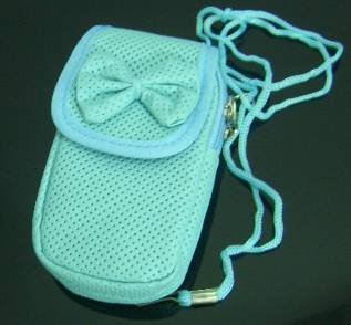 Light Blue Ribbon Cell Phone Bag Purse Case w/ Strap