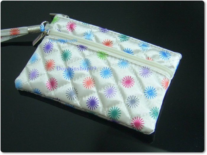 Shining White Cosmetic Coin Bag w/ Strap
