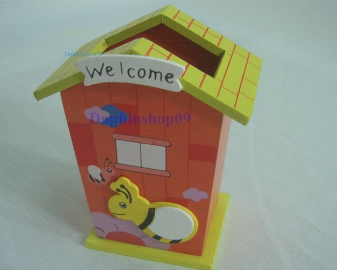 Wooden Orange Cartoon House Bee Pen and Pencil Holder