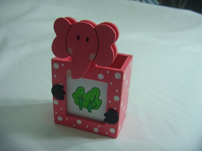 Wooden Pink Elephant Memo Clip Photo Frame Pen and Pencil 3 in 1