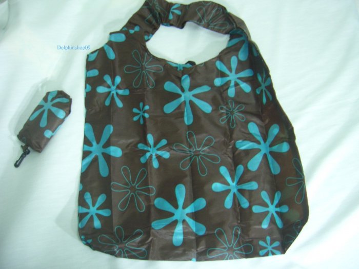 Pocket Foldable Brown Flower Nylon Eco Tote Shopping Bag