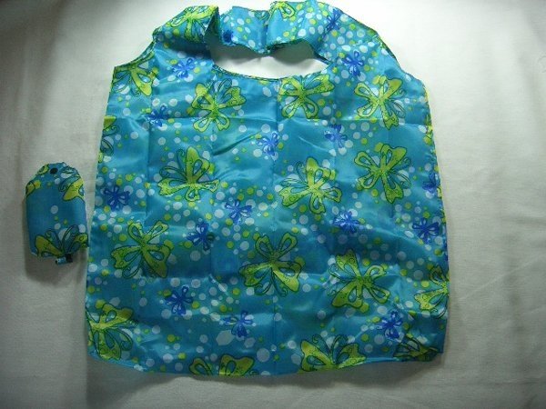 Pocket Foldable Blue Flower Nylon Eco Tote Shopping Bag
