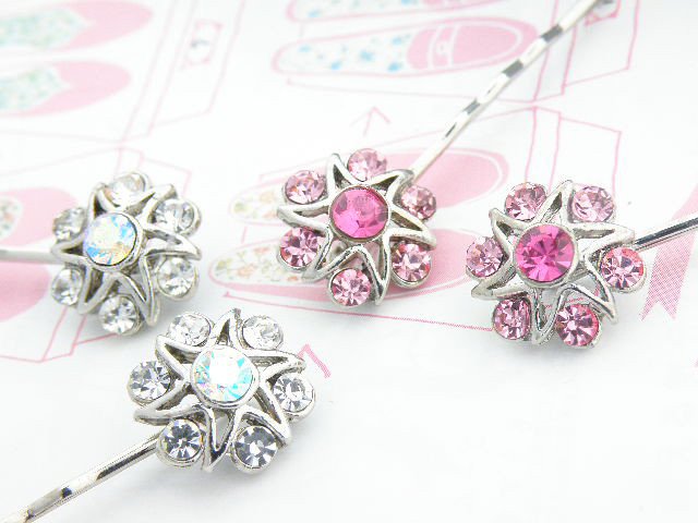Vintage Crystal Flower Thread Clip 4Colors 1pc