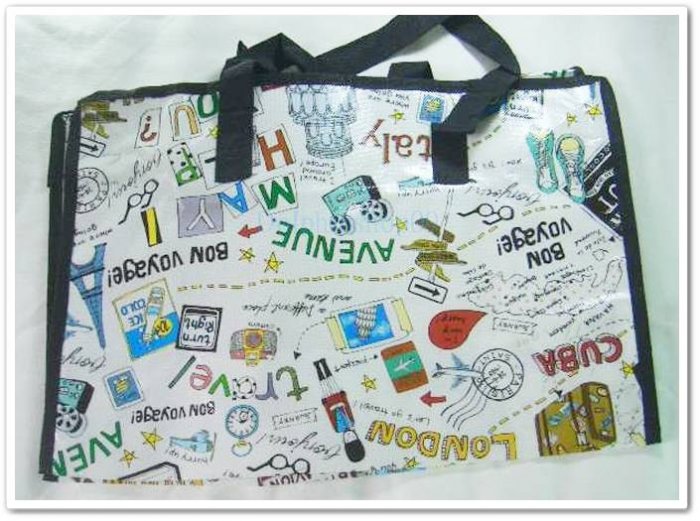 White Strip Cat Nylon Travel Luggage Shopping Tote Bag