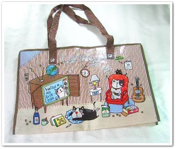 Brown Cat Strip Nylon Travel Luggage Shopping Eco Tote Bag