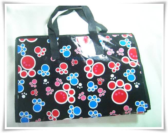 Black Colorful Footprint Nylon Luggage Tote Shopping Tote Bag
