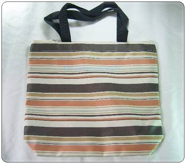 Beige Brown Yellow Strip Canvas Shopping Eco Tote Bag