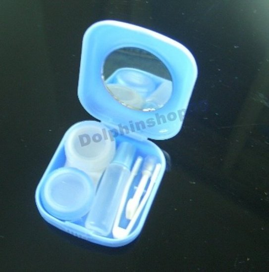 Mini Portable Blue Portable Contact Lens Case Box Set w/ mirror