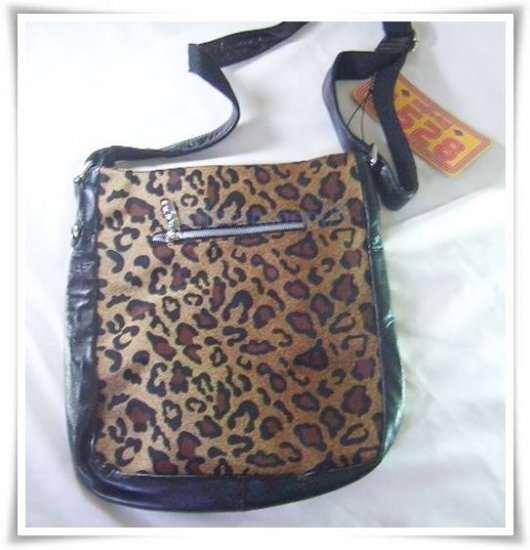 Black Brown PU Leather Leopard Messenger Bag