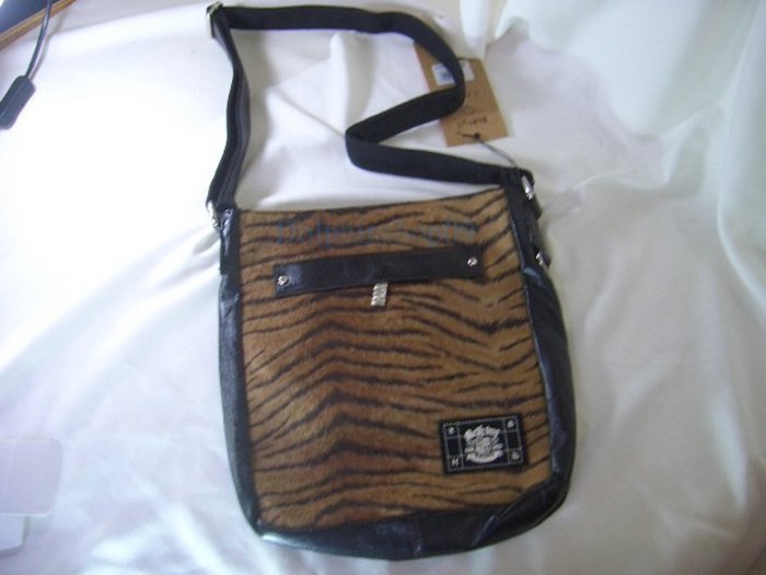 Black Brown PU Leather Tiger Messenger Bag