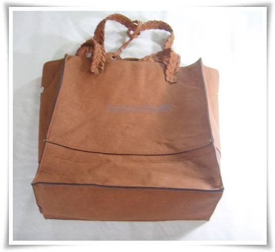 Brown Leather Shoulder Bag Tote Handbag 2 in 1